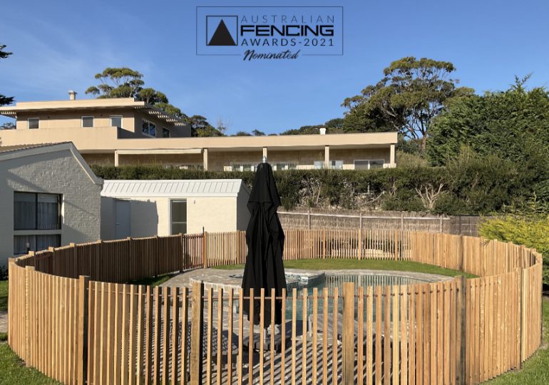FENCING Awards 2021 nomination - Blackbutt Batten and Copper Pool fence by Dolphin Fencing